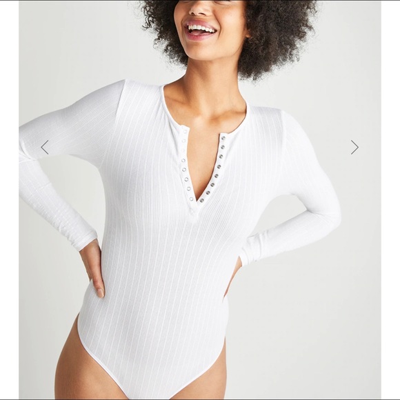Yummie Katrina Cotton Seamless Rib Bodysuit in White S/M - Picture 2 of 11